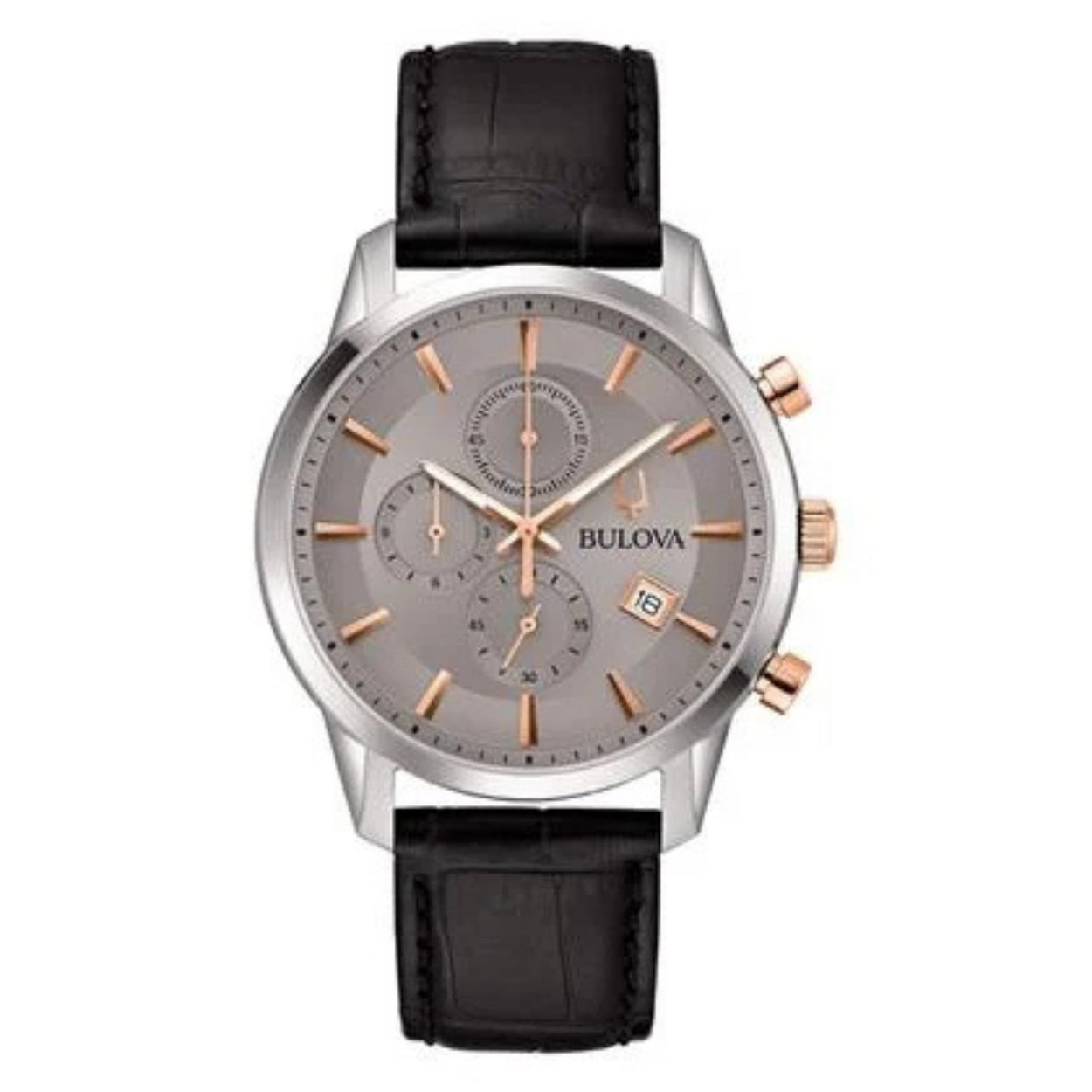 Bulova Sutton 98B409 analog herrklocka med grå urtavla och armband i läder