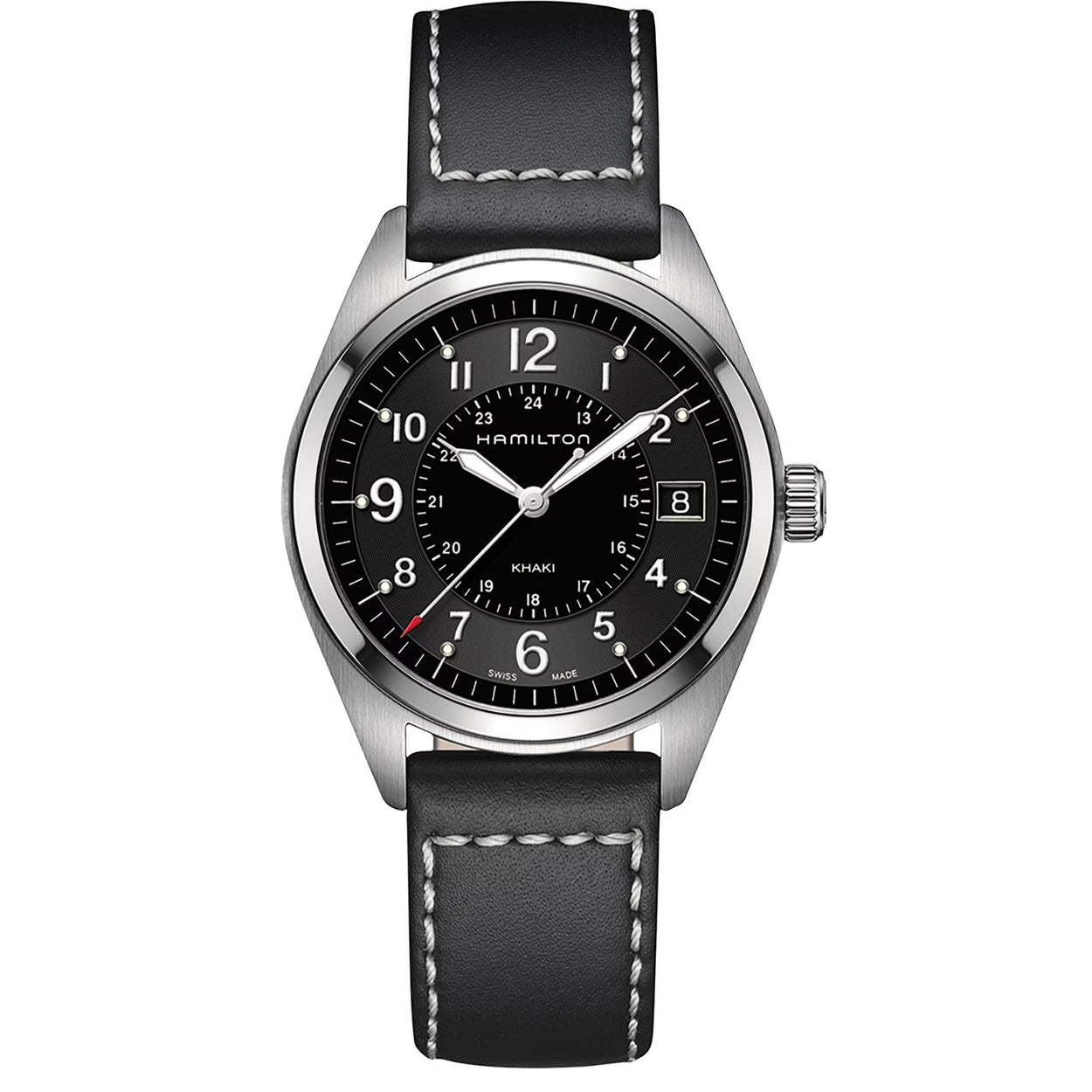 Hamilton Khaki H68551733 analog herrklocka med svart urtavla och armband i läder
