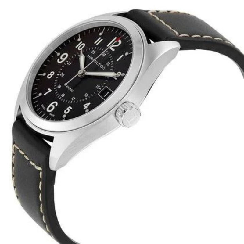 Hamilton Khaki H68551733 analog herrklocka med svart urtavla och armband i läder