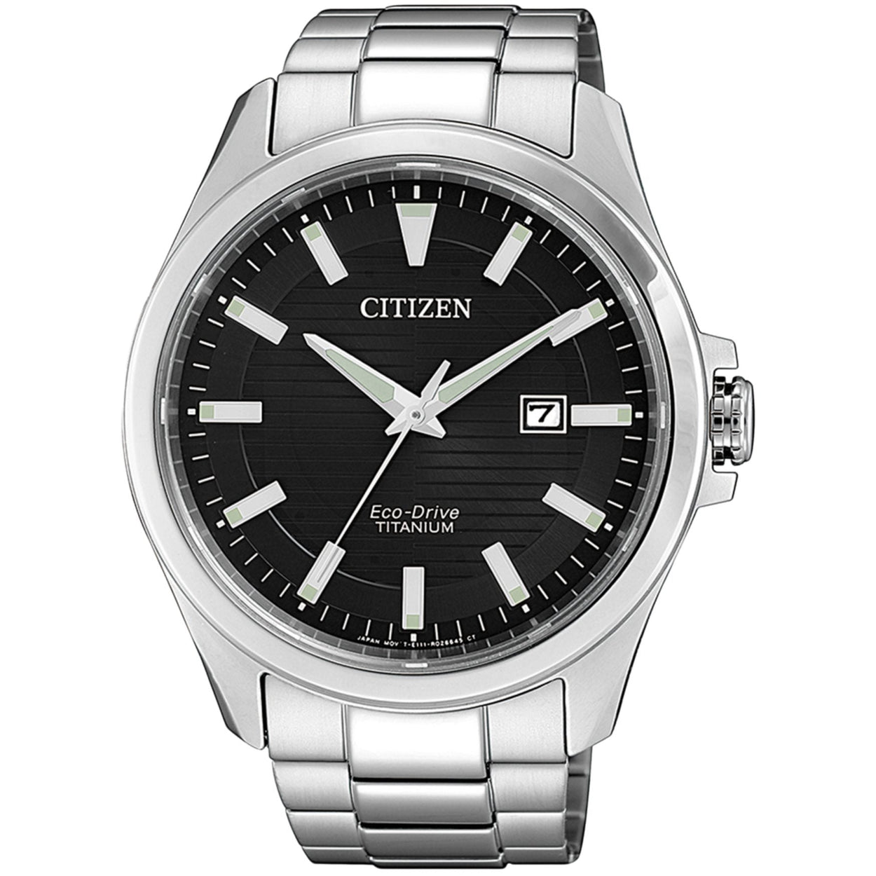 Citizen Eco-Drive BM7470-84E analog herrklocka med svart urtavla och armband i titan
