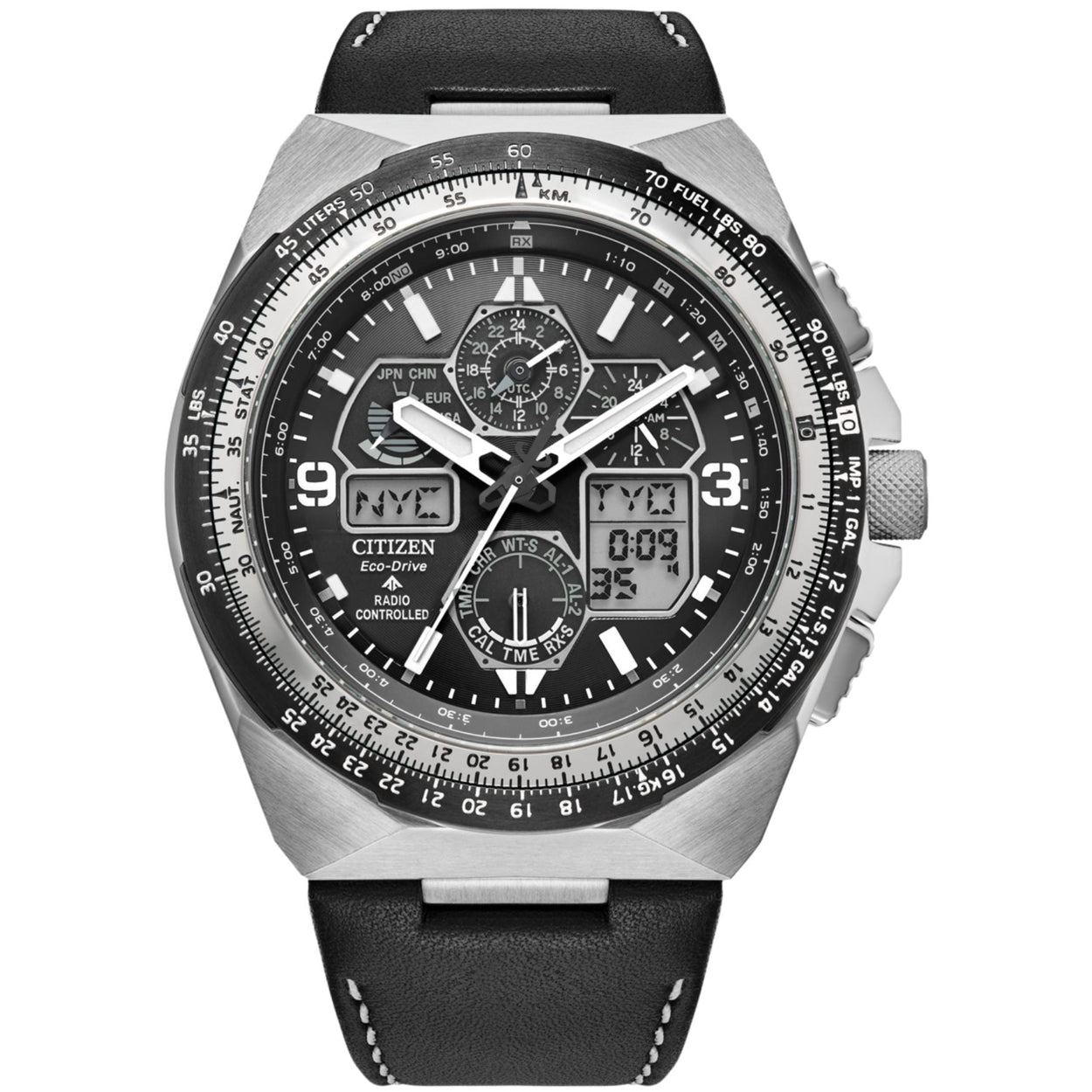 Citizen Promaster Skyhwak A-T JY8149-05E ana-digi herrklocka med svart urtavla och armband i läder