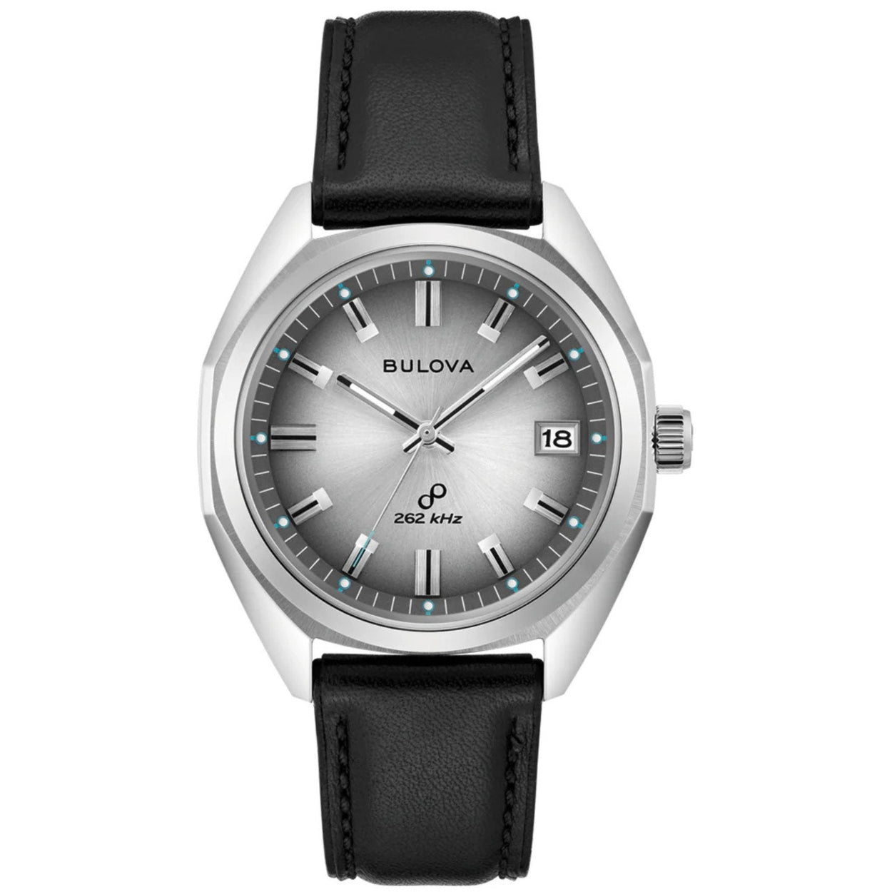 Bulova Jet Star 96B414 analog herrklocka med silver urtavla och armband i läder