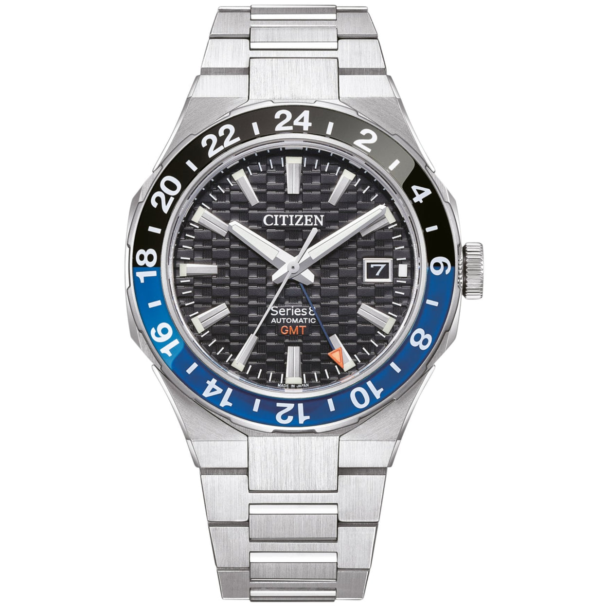 Citizen Series 8 GMT NB6031-56E analog herrklocka med blå urtavla och armband i rostfritt stål