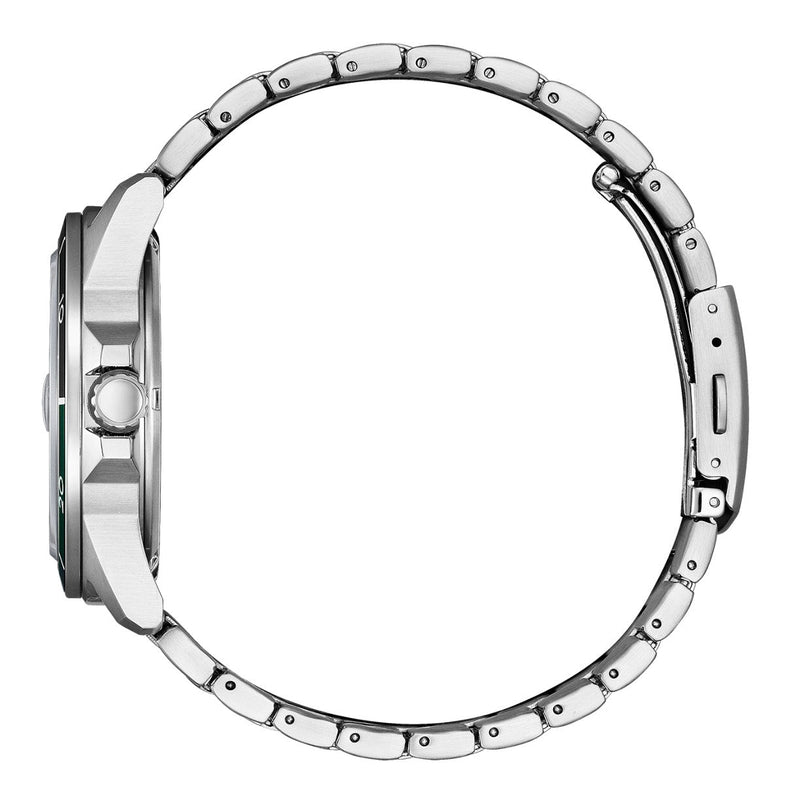 Citizen Marine Eco-Drive AW1811-82X analog herrklocka med grön urtavla och armband i rostfritt stål