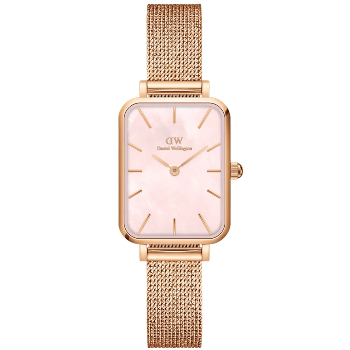 Daniel Wellington Quadro Pressed Melrose DW00100510 analog damklocka med rosa urtavla och armband i rostfritt stål