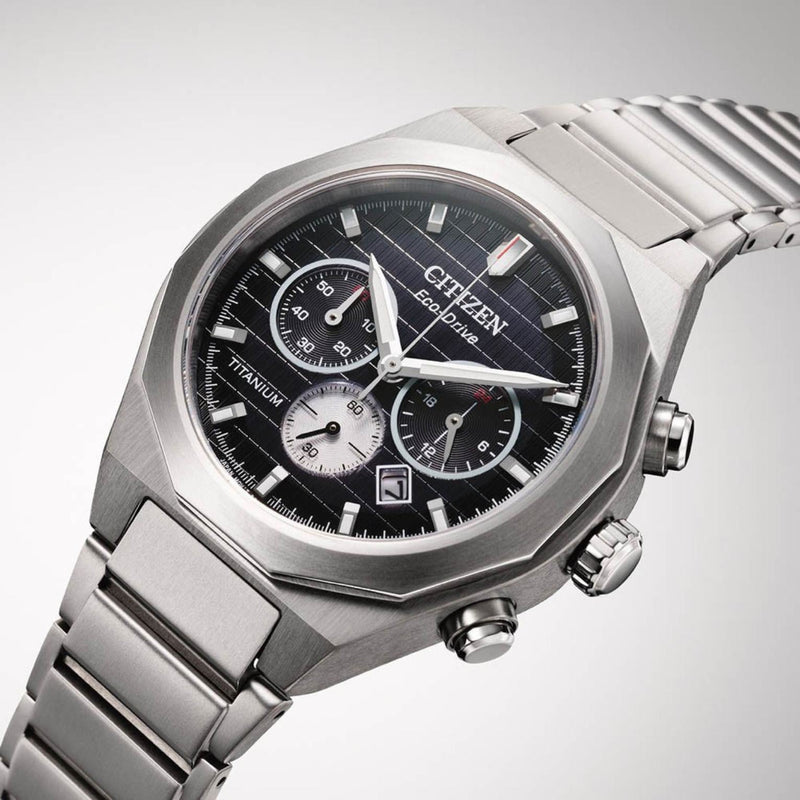 Citizen Zenshin Senkei Super Titanium CA4690-51E analog herrklocka med svart urtavla och armband i titan