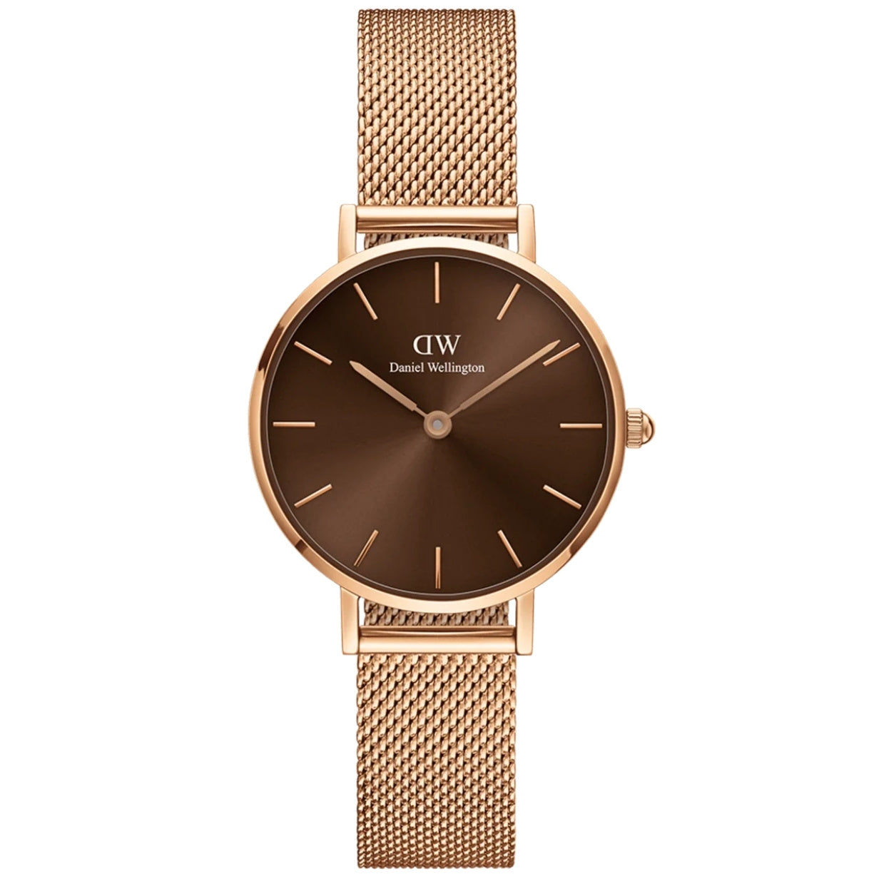 Daniel Wellington Petite Amber analog damklocka med brun urtavla och armband i rostfritt stål