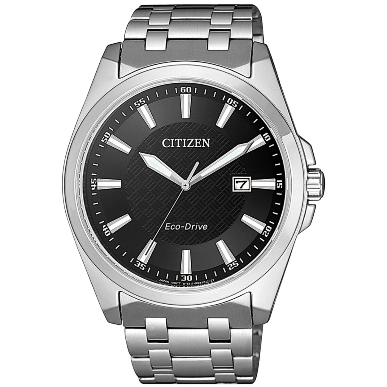 Citizen Eco-Drive BM7108-81E analog herrklocka med svart urtavla och armband i rostfritt stål