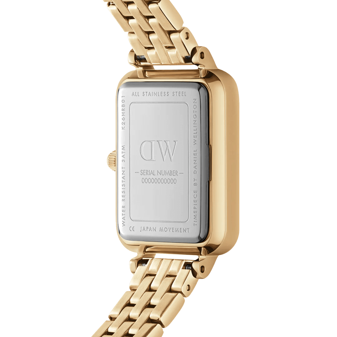 Daniel Wellington Quadro Roman Numerals 5-Link DW00100688 analog damklocka med vit urtavla och armband i rostfritt stål