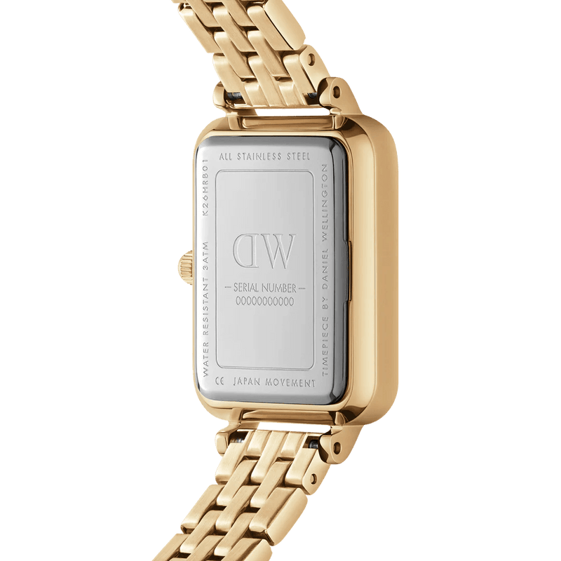 Daniel Wellington Quadro Roman Numerals 5-Link DW00100688 analog damklocka med vit urtavla och armband i rostfritt stål