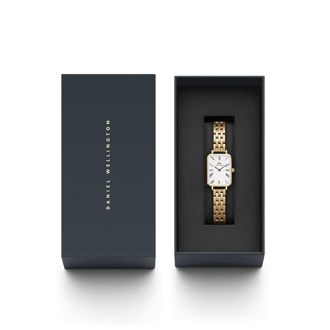 Daniel Wellington Quadro Roman Numerals 5-Link DW00100688 analog damklocka med vit urtavla och armband i rostfritt stål