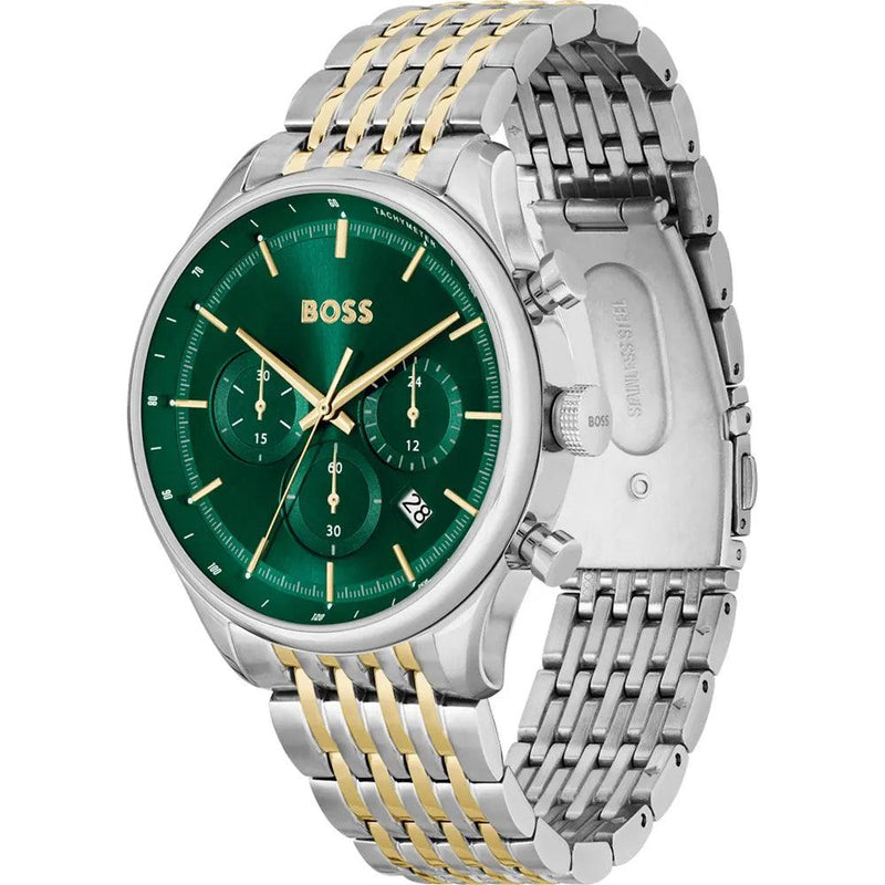 Hugo Boss 1514081 analog herrklocka med grön urtavla och armband i rostfritt stål