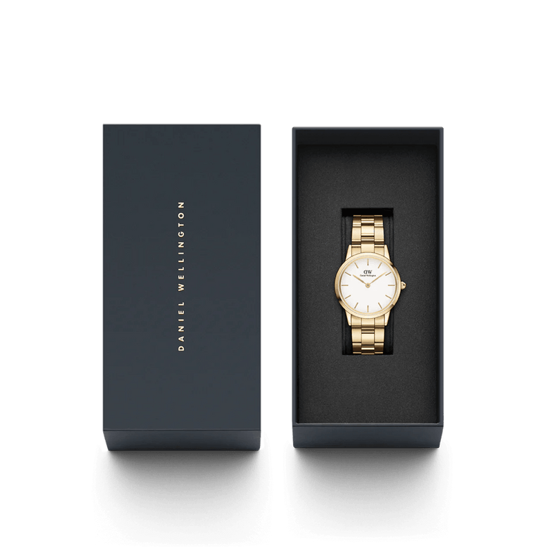 Daniel Wellington Iconic Link Ø28mm DW00100567 analog damklocka med vit urtavla och armband i rostfritt stål