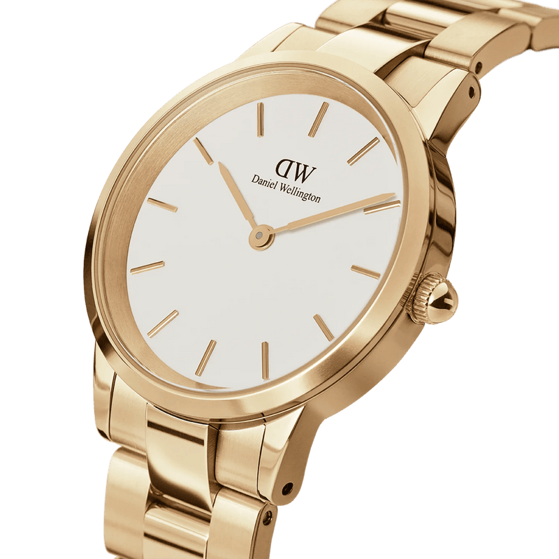 Daniel Wellington Iconic Link Ø28mm DW00100567 analog damklocka med vit urtavla och armband i rostfritt stål