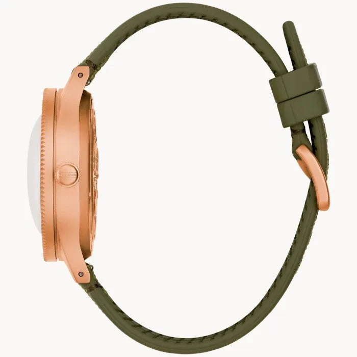 Bulova MIL-Ships 98A324 analog herrklocka med grön urtavla och armband i textil
