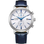 Citizen Eco-Drive Chronograph CA7069-16A analog herrklocka med vit urtavla och armband i läder