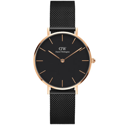 Daniel Wellington Petite Ashfield DW00100245 analog damklocka med svart urtavla och armband i rostfritt stål