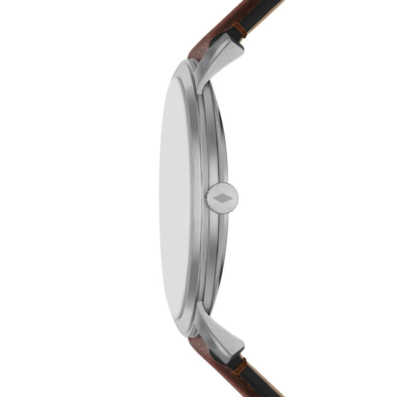 Fossil Minimalist FS6019SET analog herrklocka med brun urtavla och armband i läder