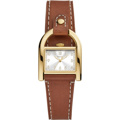 Fossil Harwell ES5264 analog damklocka med vit urtavla och armband i läder