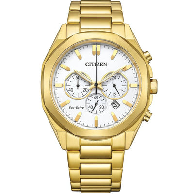 Citizen Eco-Drive Chronograph CA4592-85A analog herrklocka med vit urtavla och armband i rostfritt stål