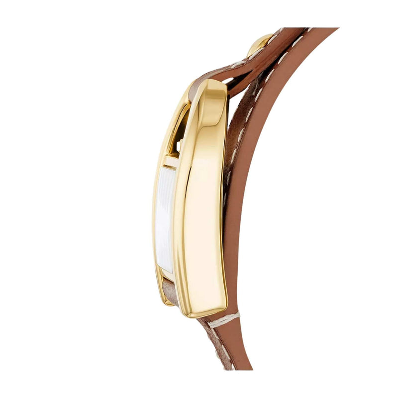 Fossil Harwell ES5264 analog damklocka med vit urtavla och armband i läder