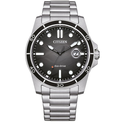Citizen Eco-Drive Sport Marine AW1816-89E analog herrklocka med svart urtavla och armband i rostfritt stål