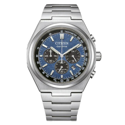 Citizen Eco-Drive Super Titanium CA4610-85L analog herrklocka med blå urtavla och armband i titan