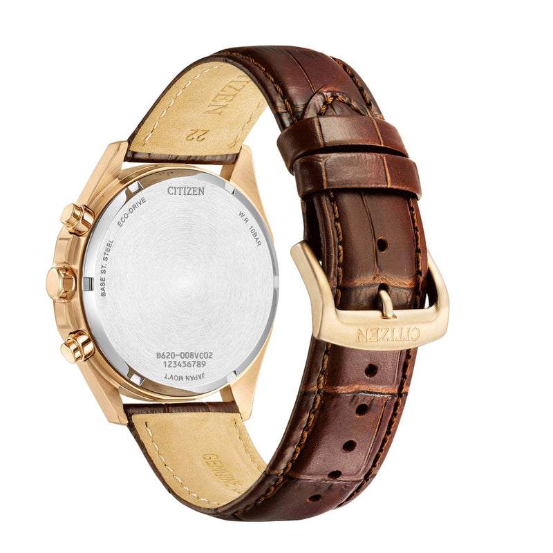 Citizen Eco Drive Chrono CA4593-15A analog herrklocka med vit urtavla och armband i läder
