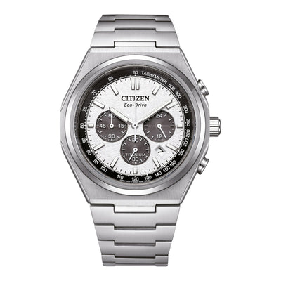 Citizen Eco Drive Super Titanium CA4610-85A analog herrklocka med vit urtavla och armband i titan