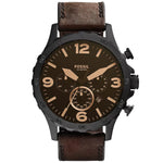 Fossil Nate JR1487 analog herrklocka med brun urtavla och armband i läder
