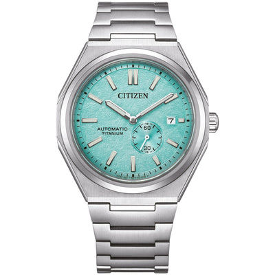 Citizen Super Titanium automatisk NJ0180-80M analog herrklocka med blå urtavla och armband i titan