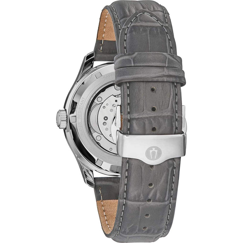 Bulova Classic Automatic 96C143 analog herrklocka med grå urtavla och armband i läder