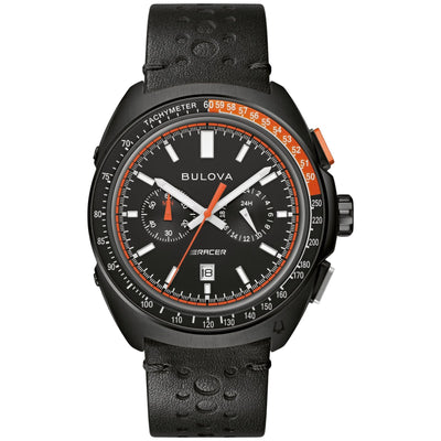 Bulova Performance Racing 98B428 analog herrklocka med svart urtavla och armband i läder