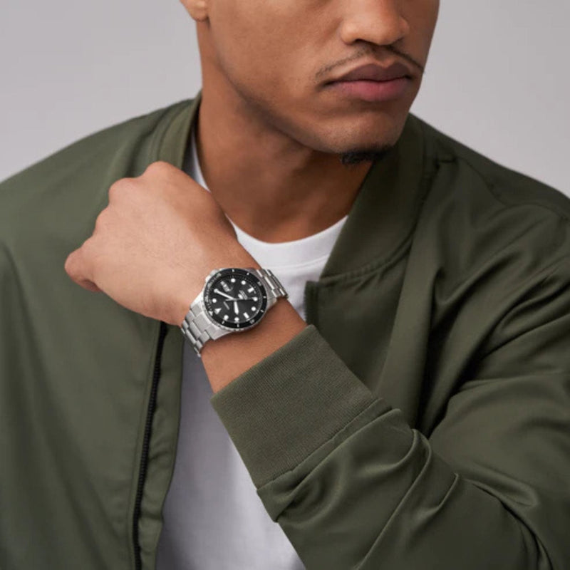 Fossil Blue FS6032 analog herrklocka med svart urtavla och armband i rostfritt stål