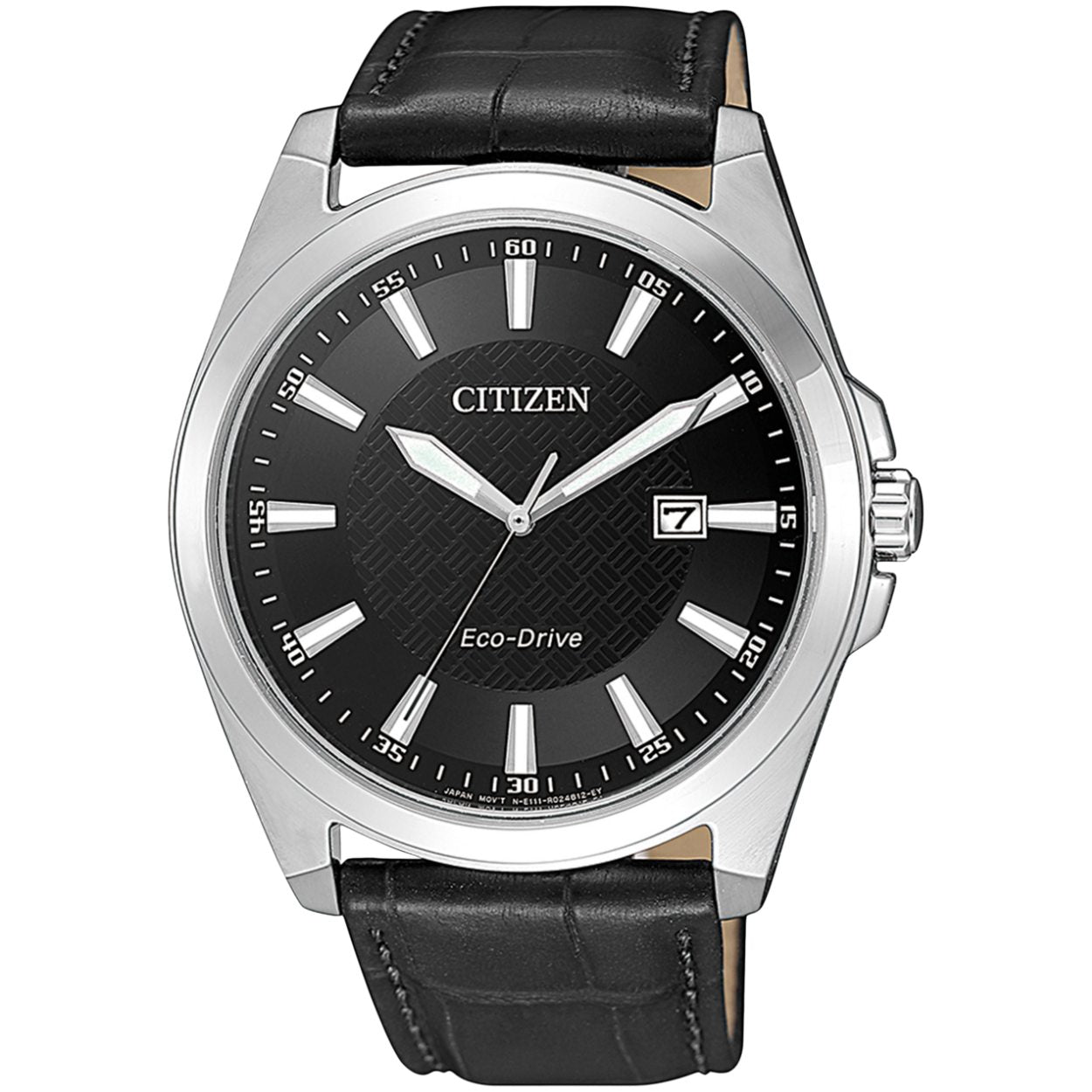 Citizen Eco-Drive BM7108-14E analog herrklocka med svart urtavla och armband i läder