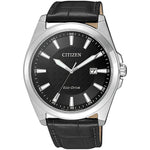 Citizen Eco-Drive BM7108-14E analog herrklocka med svart urtavla och armband i läder