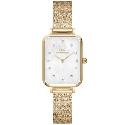 Daniel Wellington Quadro Lumine Pressed DW00100582 analog damklocka med vit urtavla och armband i rostfritt stål