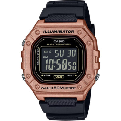 Casio Timeless W-218HM-5BVEF digital unisexklocka med svart urtavla och armband i gummi