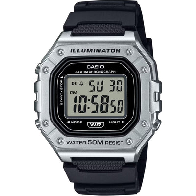 Casio Timeless W-218HM-7AVEF digital unisexklocka med svart urtavla och armband i gummi