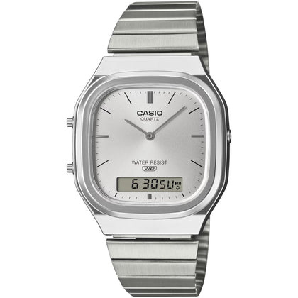 Casio Vintage AQ-240E-7AEF analog unisexklocka med silver urtavla och armband i rostfritt stål
