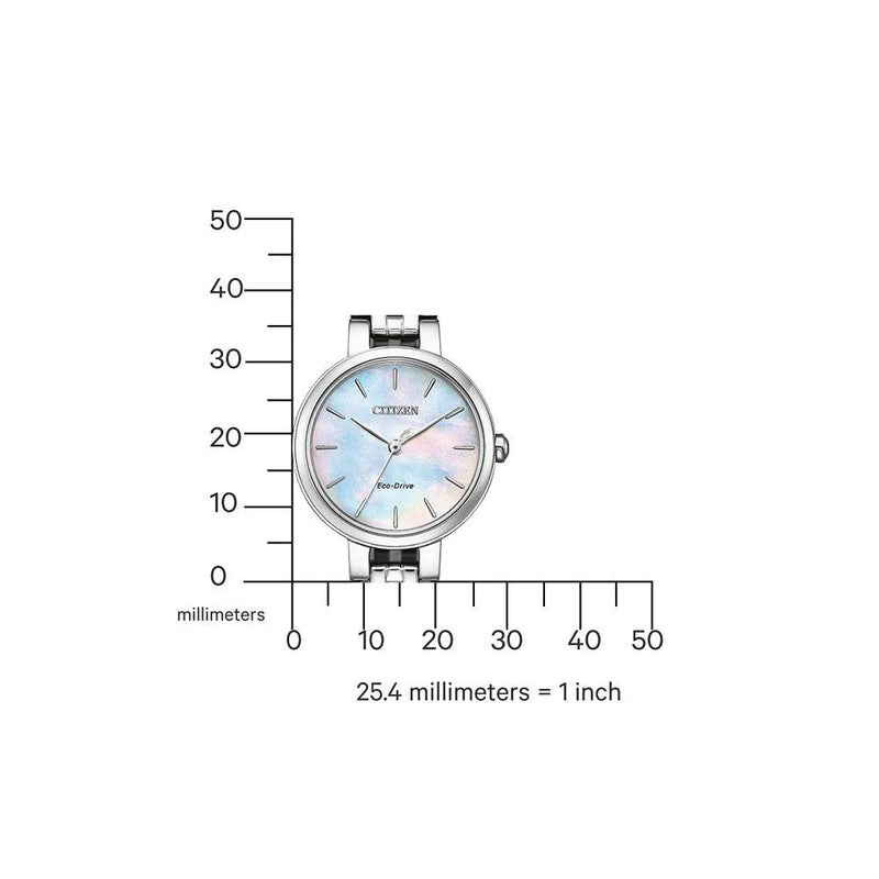 Citizen Eco-Drive Elegance EM0990-81Y analog damklocka med rosa urtavla och armband i rostfritt stål