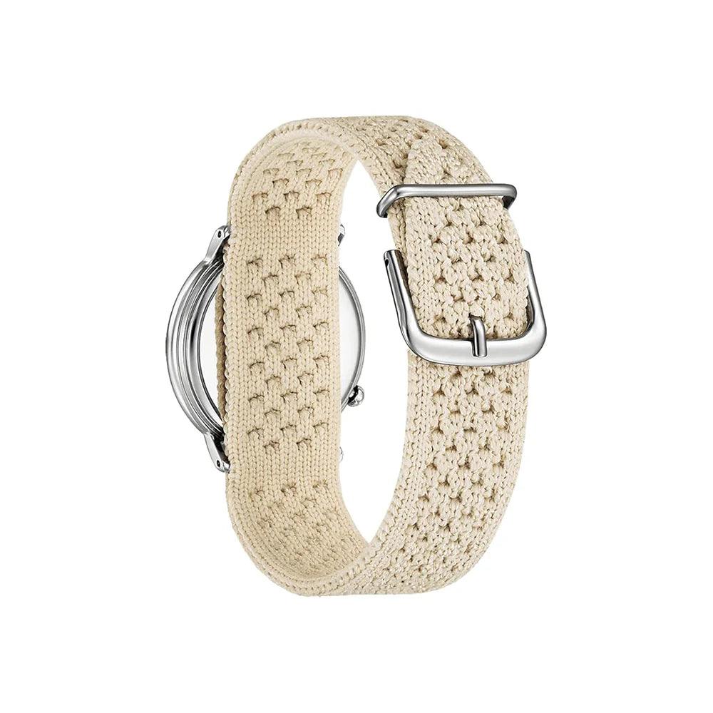 Citizen Eco Drive EM1006-40A analog damklocka med beige urtavla och armband i rostfritt stål