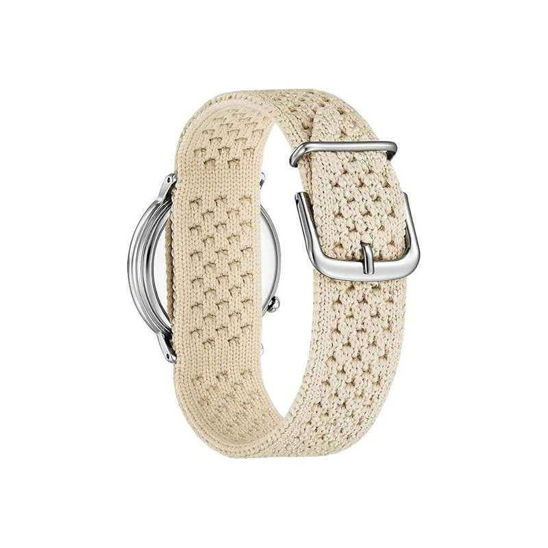 Citizen Eco Drive EM1006-40A analog damklocka med beige urtavla och armband i rostfritt stål