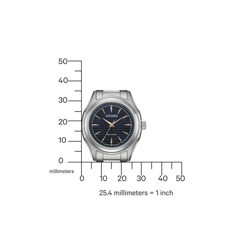Citizen Eco Drive FE2110-81L analog damklocka med mörk blå urtavla och armband i rostfritt stål