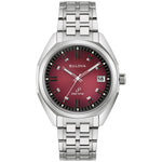 Bulova Jet Star 96B401 analog unisexklocka med rött urtavla och armband i rostfritt stål