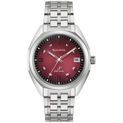 Bulova Jet Star 96B401 analog unisexklocka med rött urtavla och armband i rostfritt stål