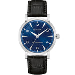 Bulova American Clipper 96A242 analog herrklocka med blå urtavla och armband i läder