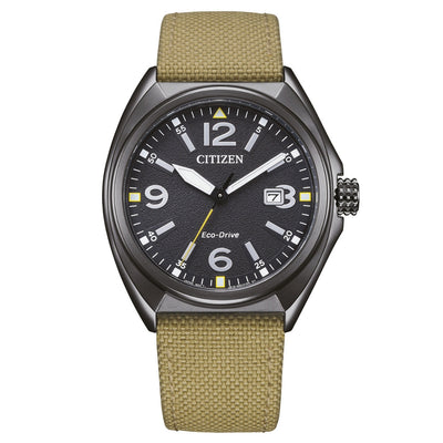 Citizen Military AW1575-08E analog herrklocka med svart urtavla och armband i nylon