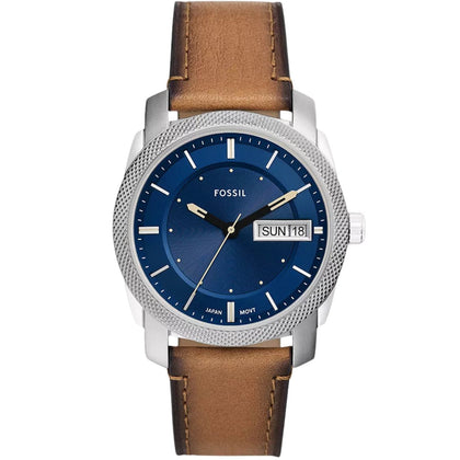Fossil Machine FS5920 analog herrklocka med blå urtavla och armband i läder