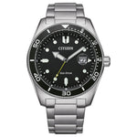 Citizen Marine Eco-Drive AW1760-81E analog herrklocka med svart urtavla och armband i rostfritt stål